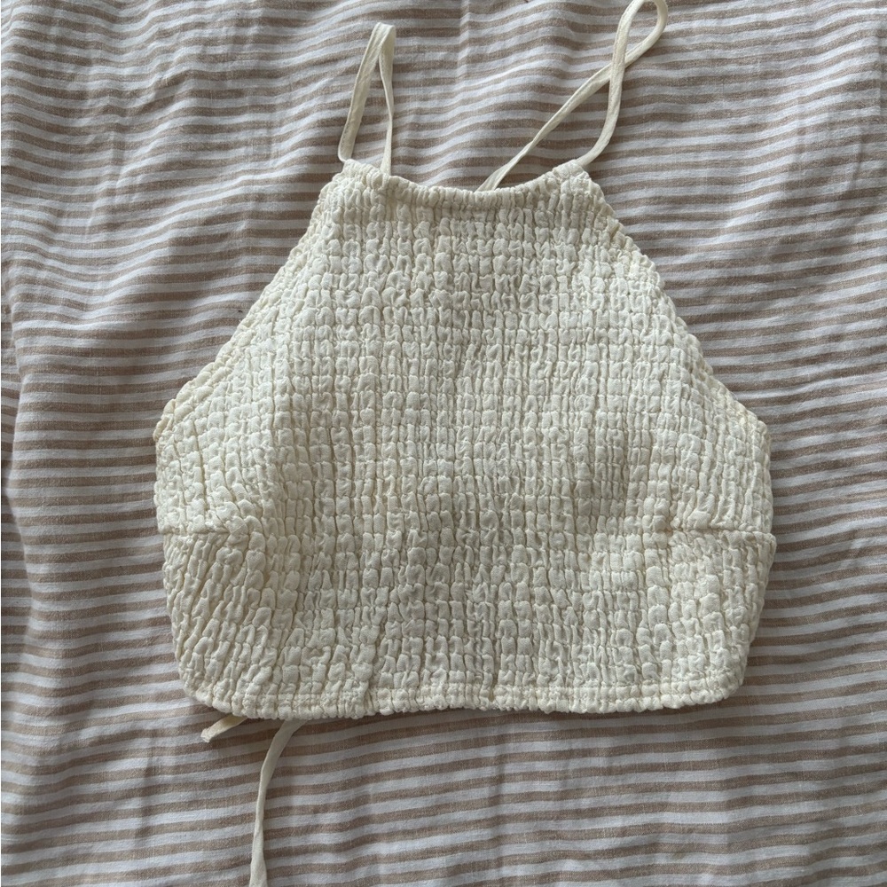 Monday swimwear ivory crinkle halter top